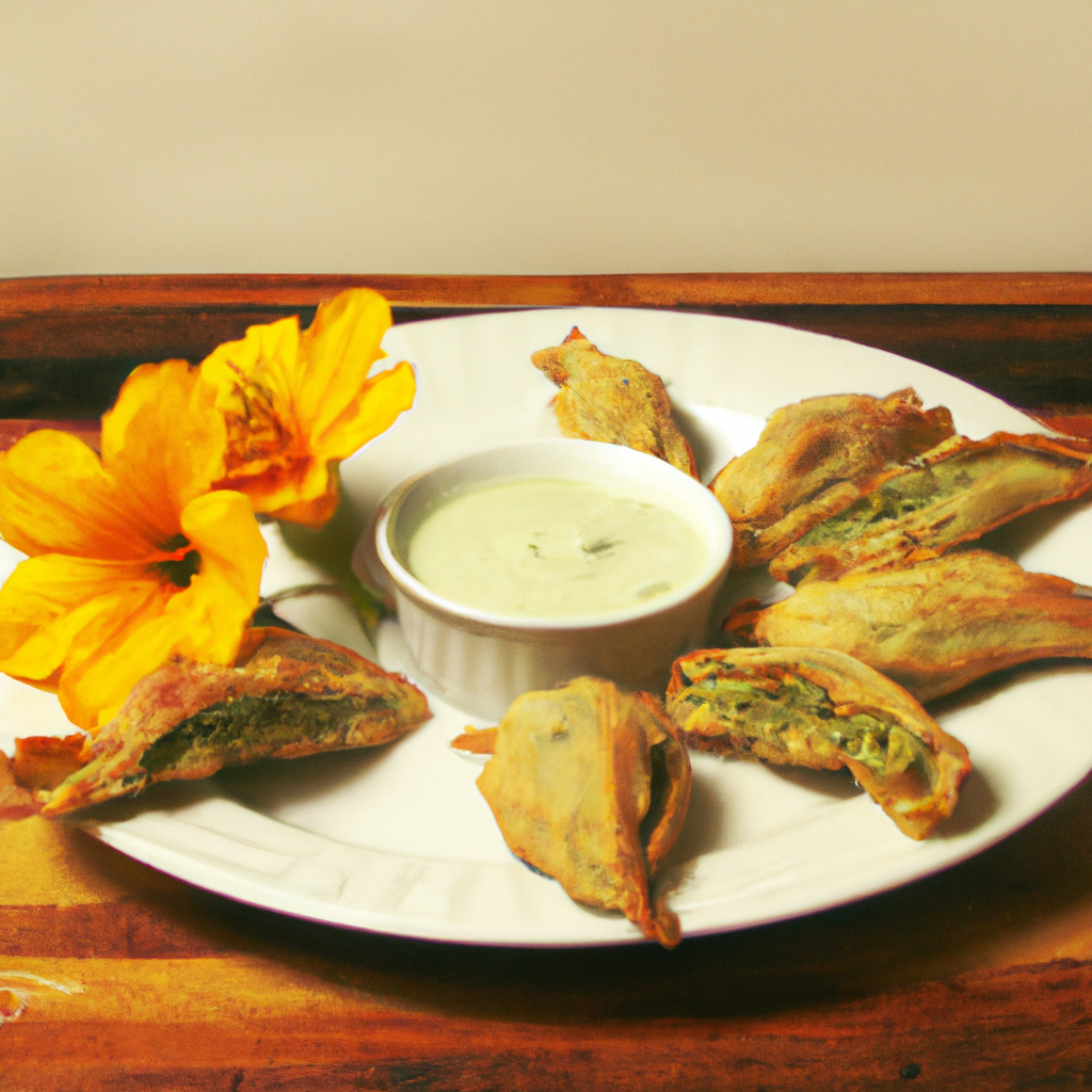 Stuffed Squash Blossoms With Macadamia And Nut Dip