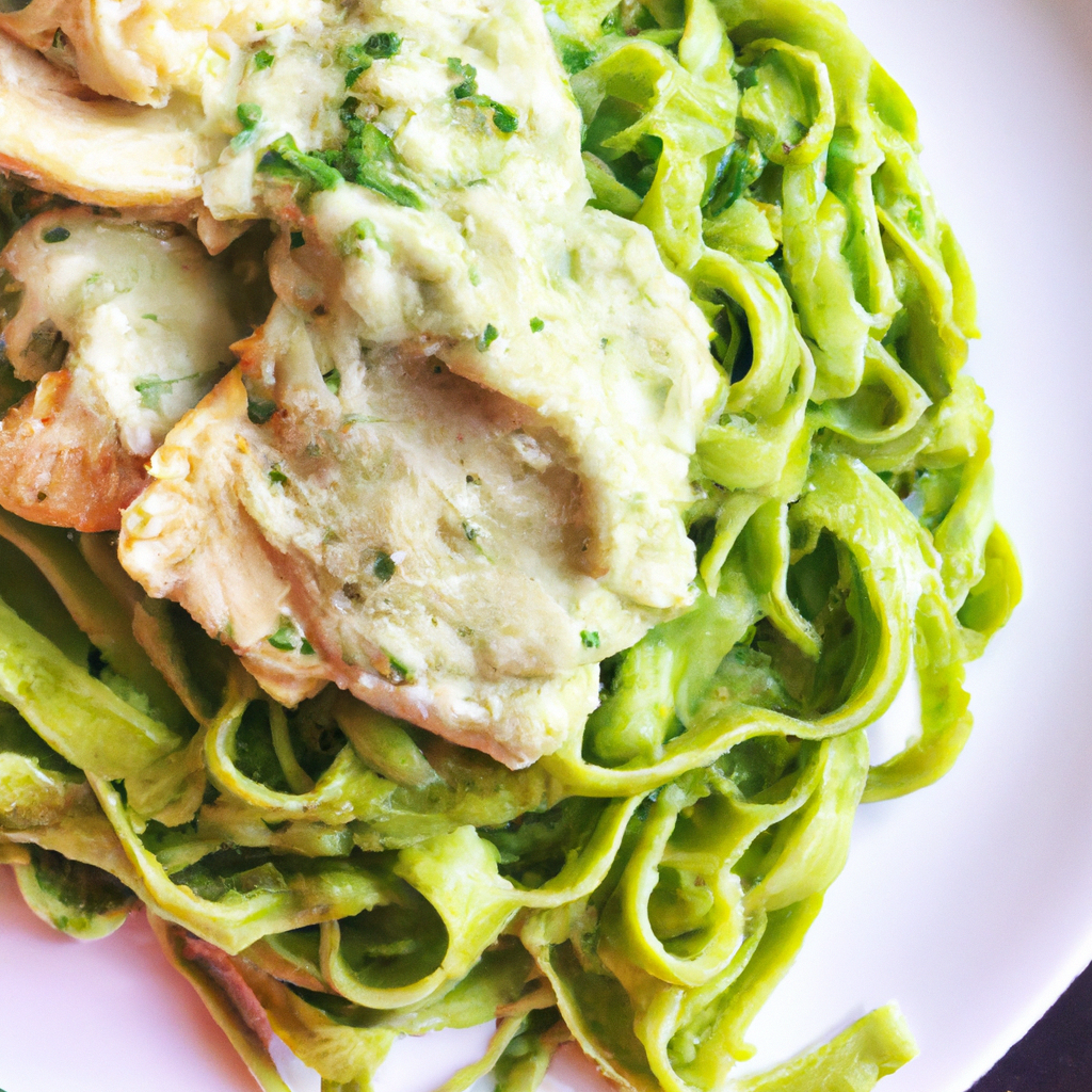 Garlic Chicken With Green Noodles