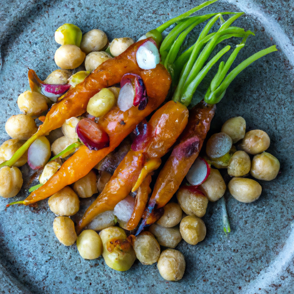 Aleppo Roasted Carrots With Green Garbanzos And Cider Poached Raisins