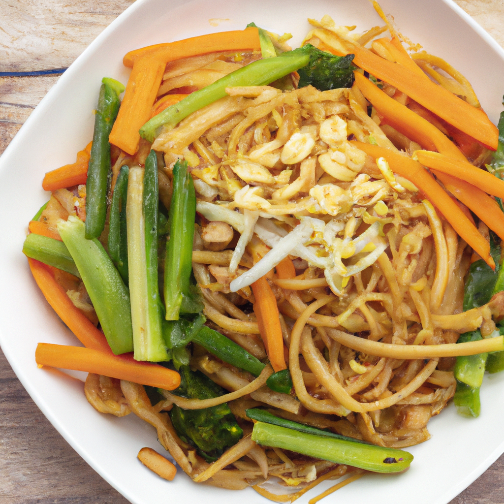 Peanutty Lo Mein With Kale Carrots Bell Pepper And Asparagus