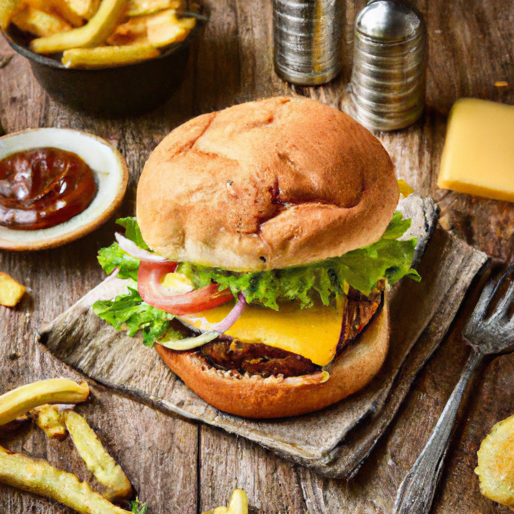Vegan Fast Food Hamburger Veggies And Fries